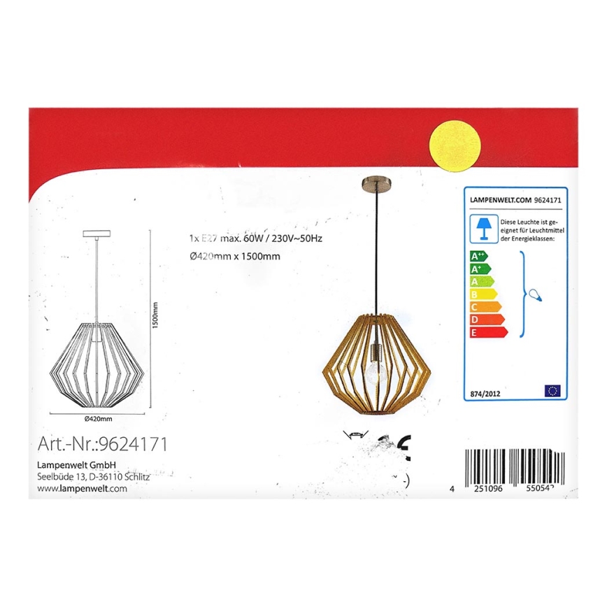 Lindby - Lustra ar auklu SIGGIE 1xE27/60W/230V