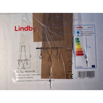 Lindby - Lustra ar auklu VENTURA 3xE27/60W/230V