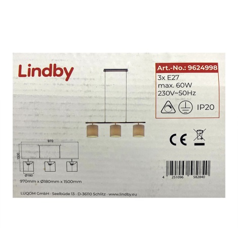 Lindby - Lustra ar auklu ZALIA 3xE27/60W/230V