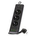 LINEA PRO strāvas sadalītājs ar slēdzi, 3x230V + 3xUSB-A + 1xUSB-C, SCHUKO, 1,5 m, melns