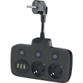 LINEA strāvas sadalītājs ar slēdzi 2x230V + 4xUSB A/C SCHUKO melns