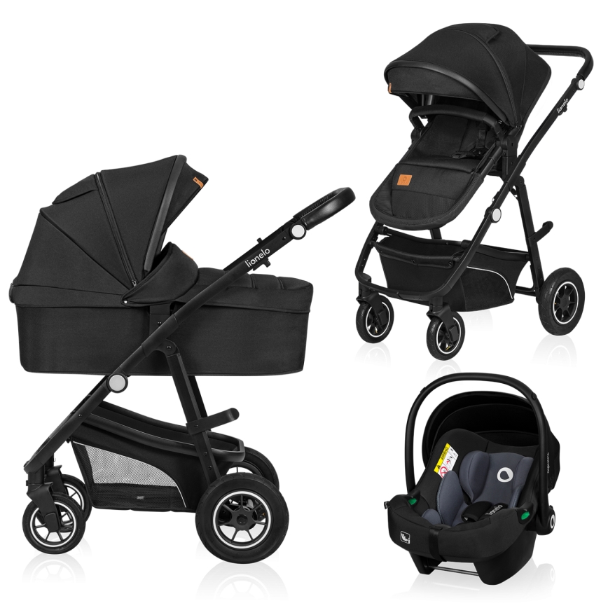 Lionelo - 3-in-1 kombinētie rati BIANKA Melnais onikss