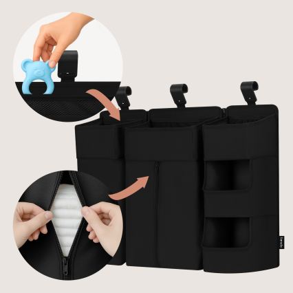 Lionelo - 3 vienā gultiņas organizators SIDEPOCKET, melns