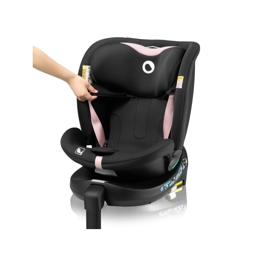 Lionelo - Autokrēsliņš ar pamatni swivel NAVY i-Izmērs 40-150 cm melna/rozā
