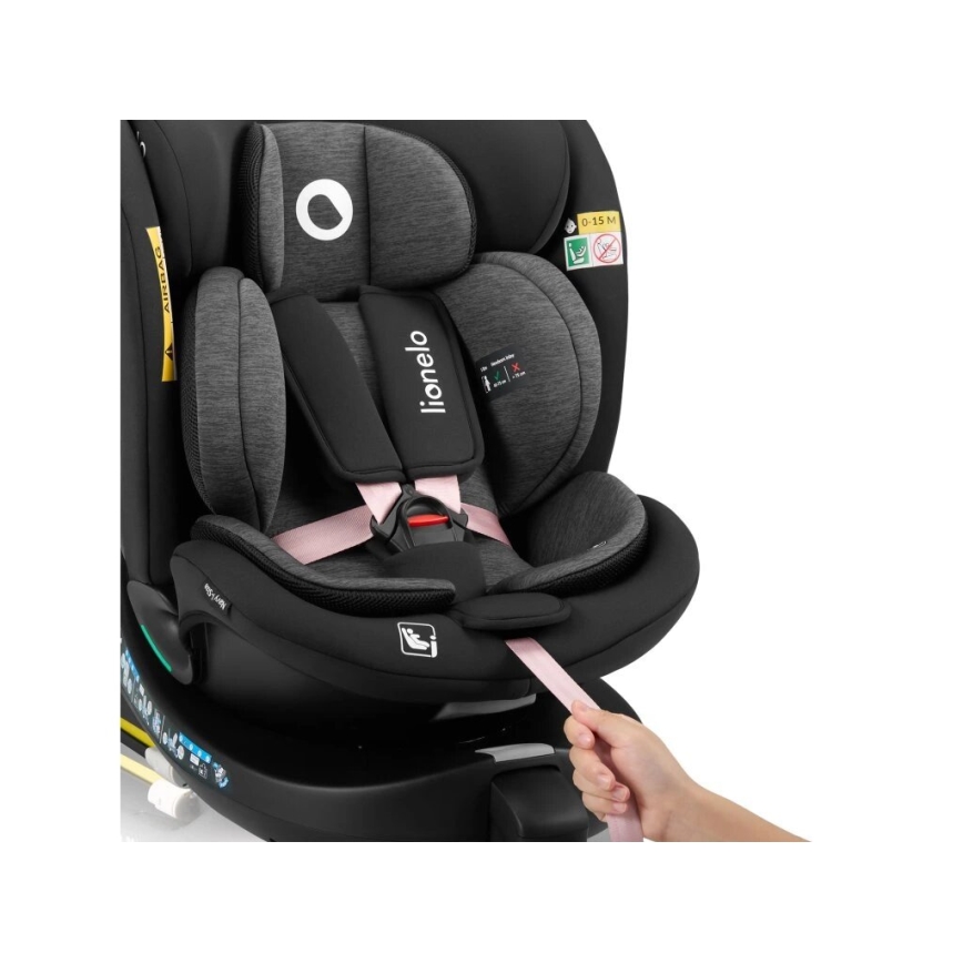 Lionelo - Autokrēsliņš ar pamatni swivel NAVY i-Izmērs 40-150 cm melna/rozā