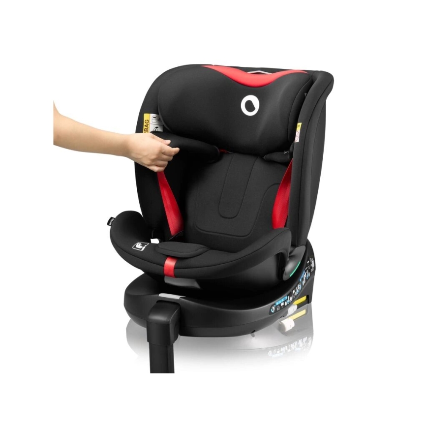 Lionelo - Autokrēsliņš ar pamatni swivel NAVY i-Izmērs 40-150 cm melna/sarkana