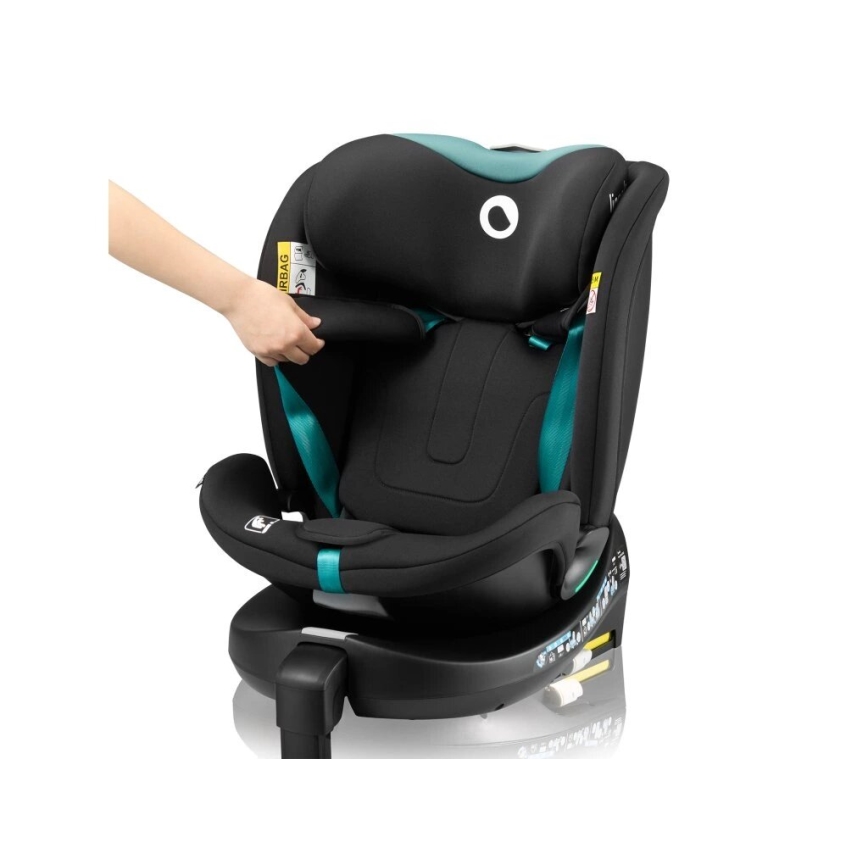 Lionelo - Autokrēsliņš ar pamatni swivel NAVY i-Izmērs 40-150 cm melna/tirkīza
