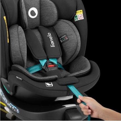 Lionelo - Autokrēsliņš ar pamatni swivel NAVY i-Izmērs 40-150 cm melna/tirkīza