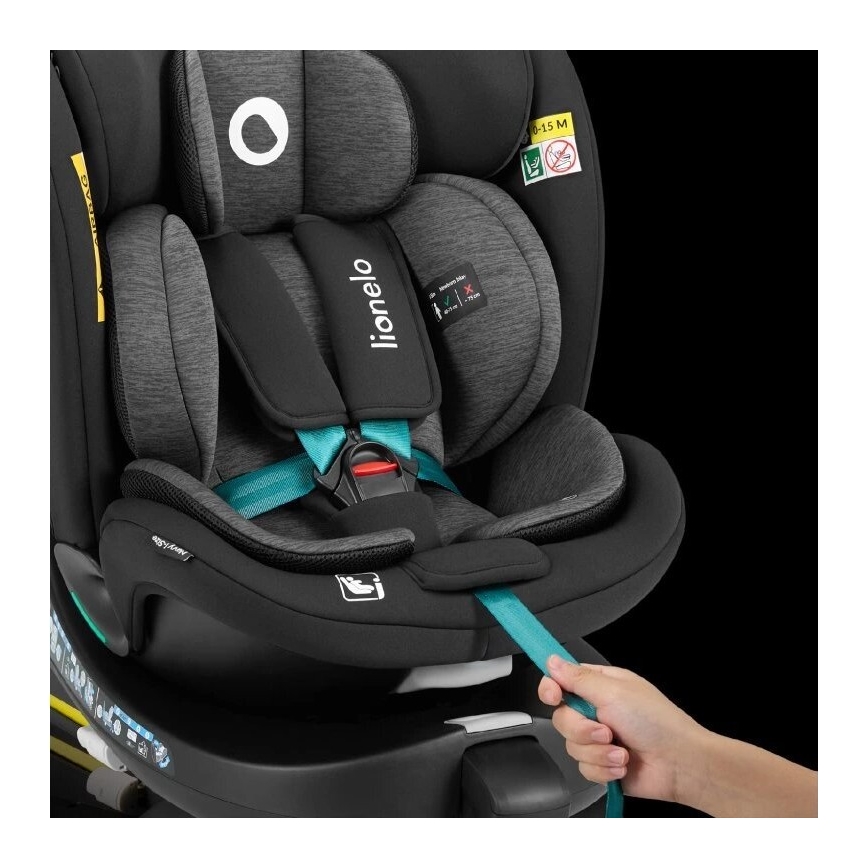 Lionelo - Autokrēsliņš ar pamatni swivel NAVY i-Izmērs 40-150 cm melna/tirkīza