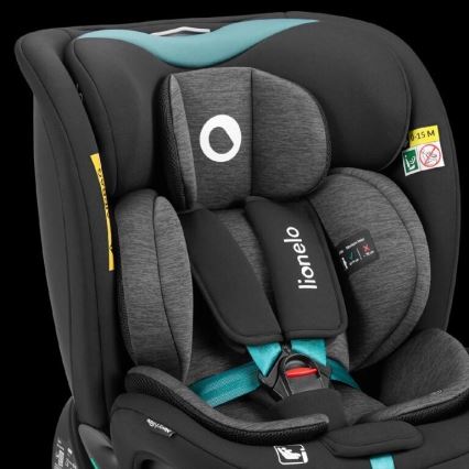 Lionelo - Autokrēsliņš ar pamatni swivel NAVY i-Izmērs 40-150 cm melna/tirkīza