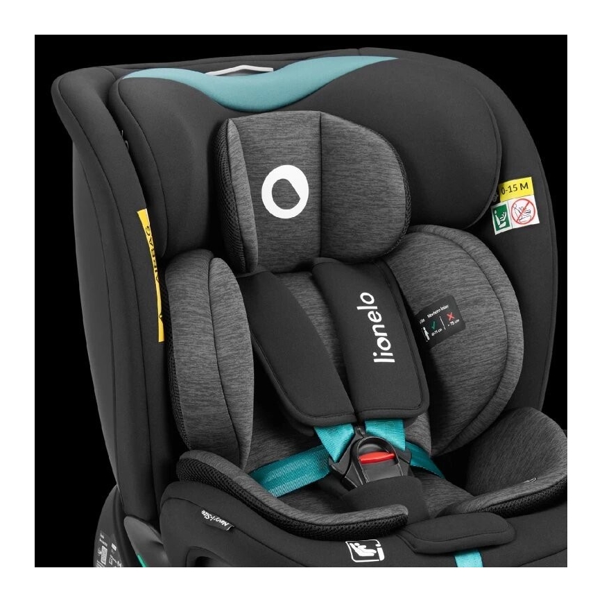 Lionelo - Autokrēsliņš ar pamatni swivel NAVY i-Izmērs 40-150 cm melna/tirkīza