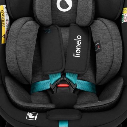 Lionelo - Autokrēsliņš ar pamatni swivel NAVY i-Izmērs 40-150 cm melna/tirkīza