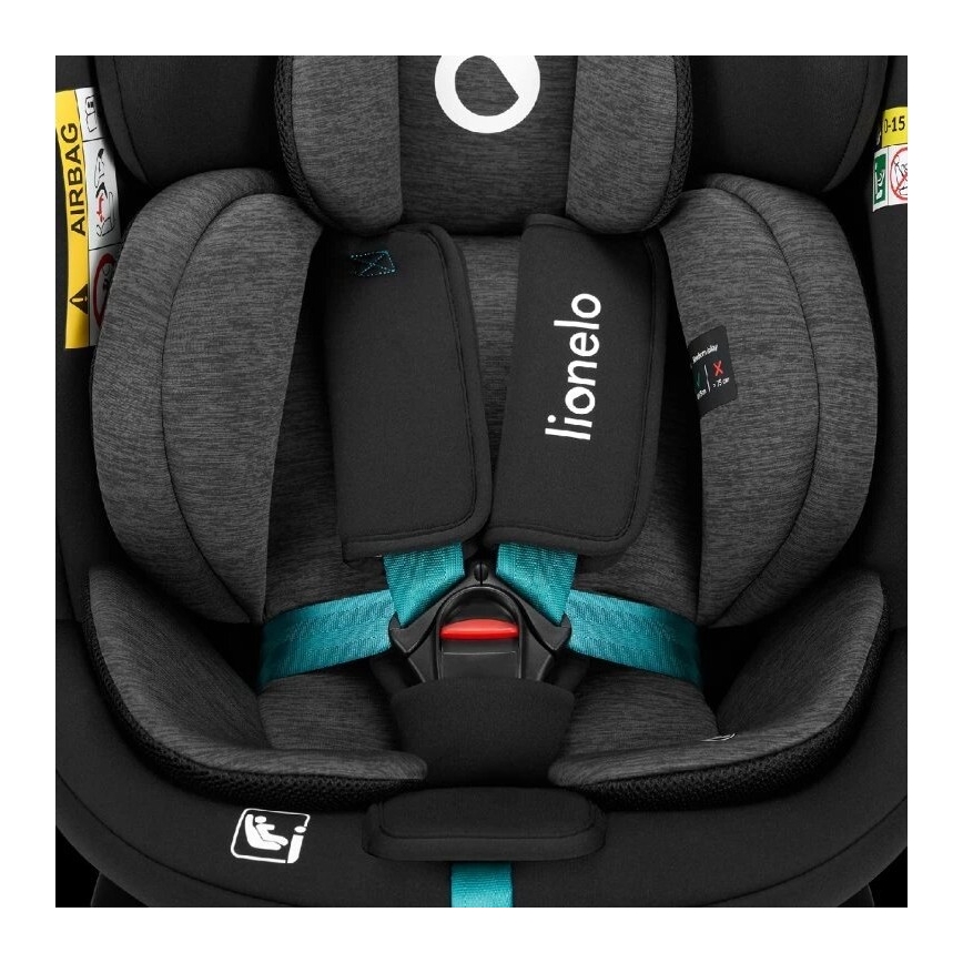 Lionelo - Autokrēsliņš ar pamatni swivel NAVY i-Izmērs 40-150 cm melna/tirkīza