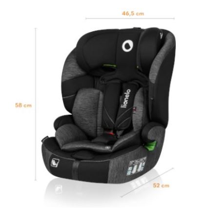 Lionelo - Autokrēsliņš LEVI ONE i-Izmērs 76-150 cm melna/pelēka