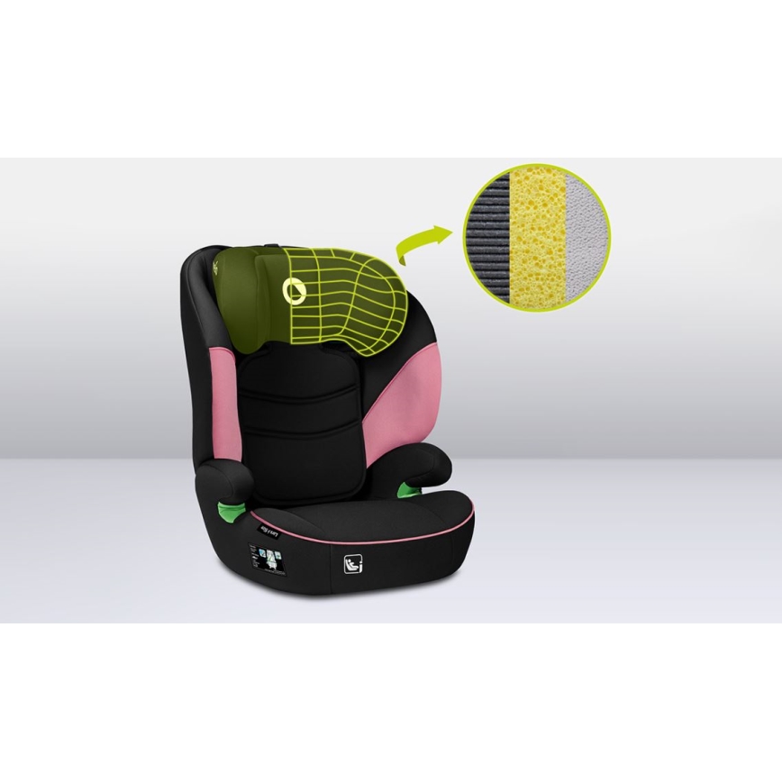 Lionelo - Autokrēsls LARS i-Size 100-150 cm melns/rozā