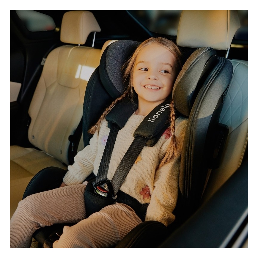 Lionelo - Bērnu autokrēsls ar pagriežamu bāzi HARPER i-Size 76-150 cm Black Carbon