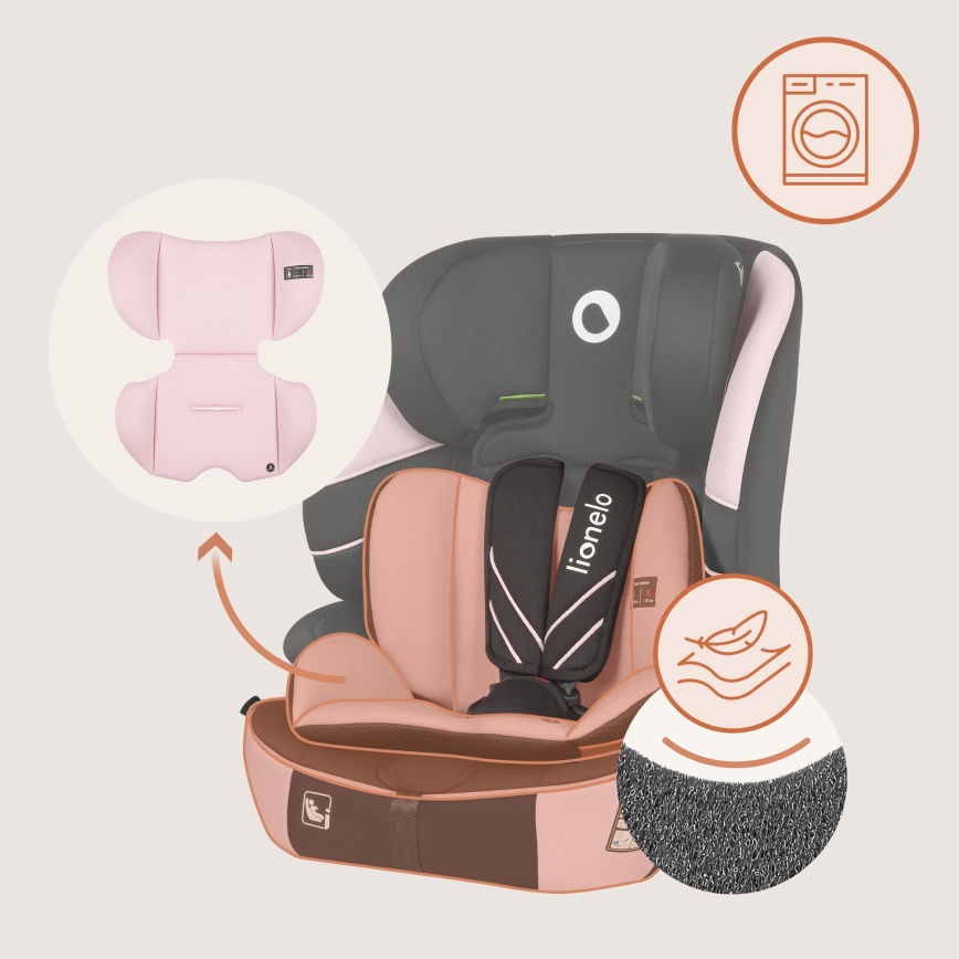 Lionelo - Bērnu autosēdeklis LEVI FIX i-Size 76-150 cm rozā