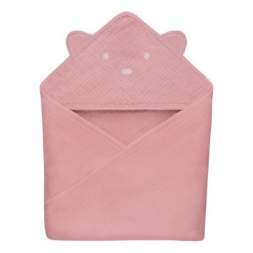 Lionelo - Bērnu dvieļi ar kapuci MUSLIN HOODED TOWEL Rozā bērnam