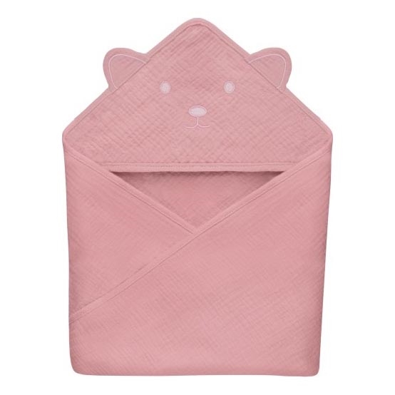 Lionelo - Bērnu dvieļi ar kapuci MUSLIN HOODED TOWEL Rozā bērnam