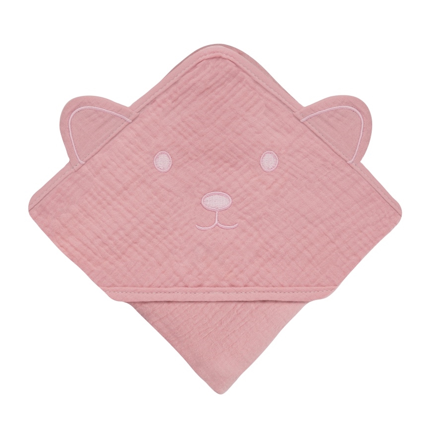 Lionelo - Bērnu dvieļi ar kapuci MUSLIN HOODED TOWEL Rozā bērnam
