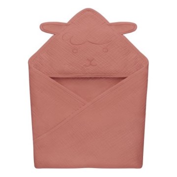Lionelo - Bērnu dvieļi ar kapuci MUSLIN HOODED TOWEL Sarkanā korala