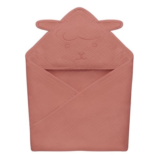 Lionelo - Bērnu dvieļi ar kapuci MUSLIN HOODED TOWEL Sarkanā korala