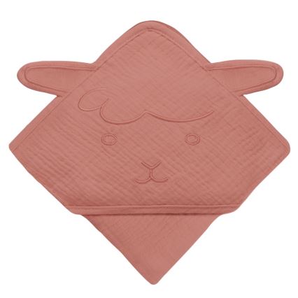 Lionelo - Bērnu dvieļi ar kapuci MUSLIN HOODED TOWEL Sarkanā korala