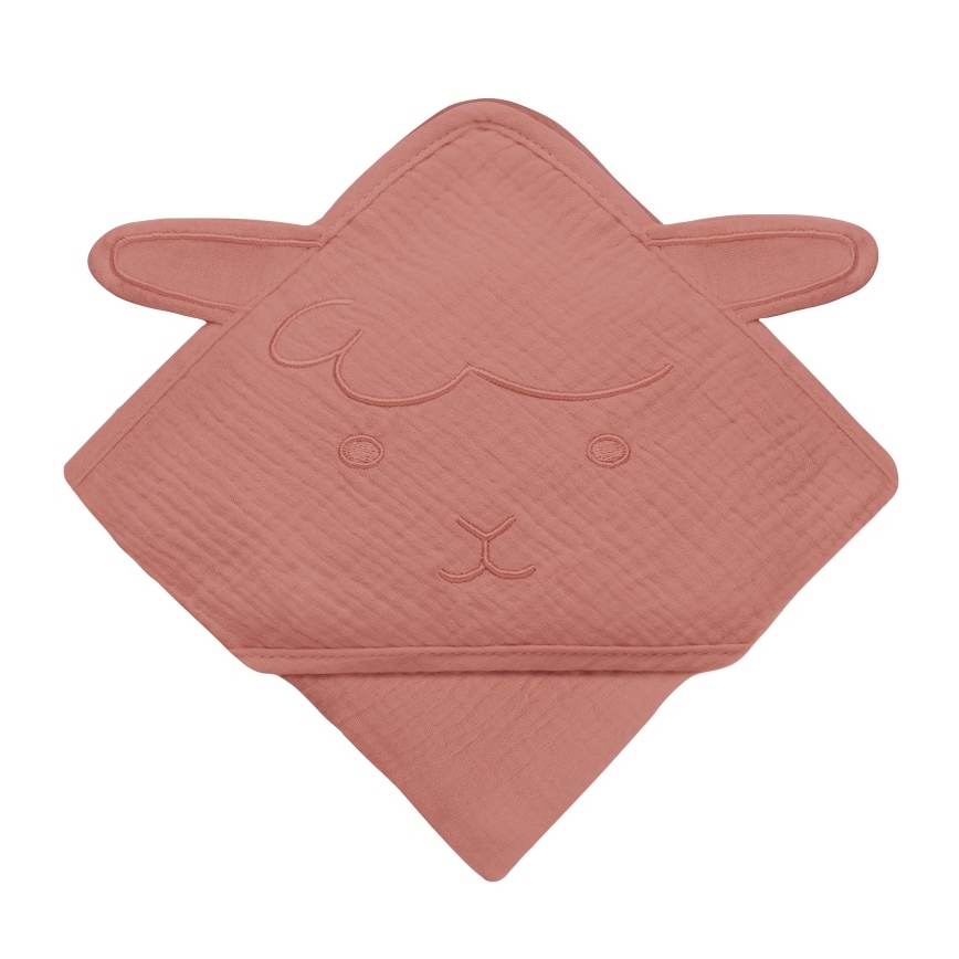 Lionelo - Bērnu dvieļi ar kapuci MUSLIN HOODED TOWEL Sarkanā korala