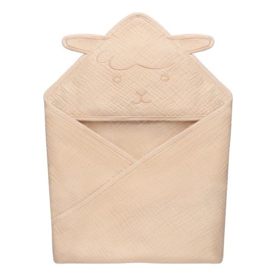 Lionelo - Bērnu dvielis ar kapuci MUSLIN HOODED TOWEL Bežs Kafija