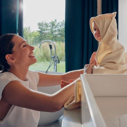 Lionelo - Bērnu dvielis ar kapuci MUSLIN HOODED TOWEL Bežs Kafija