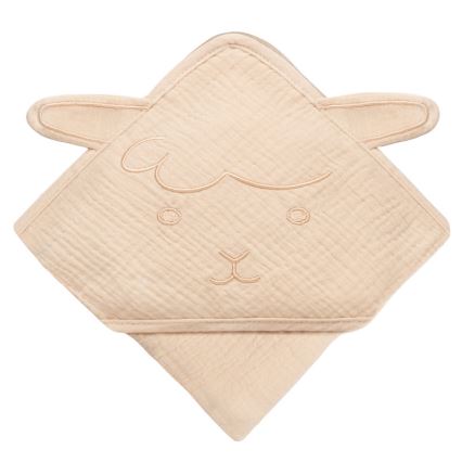 Lionelo - Bērnu dvielis ar kapuci MUSLIN HOODED TOWEL Bežs Kafija