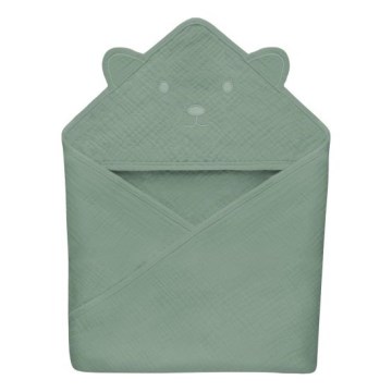 Lionelo - Bērnu dvielis ar kapuci MUSLIN HOODED TOWEL Green Forest