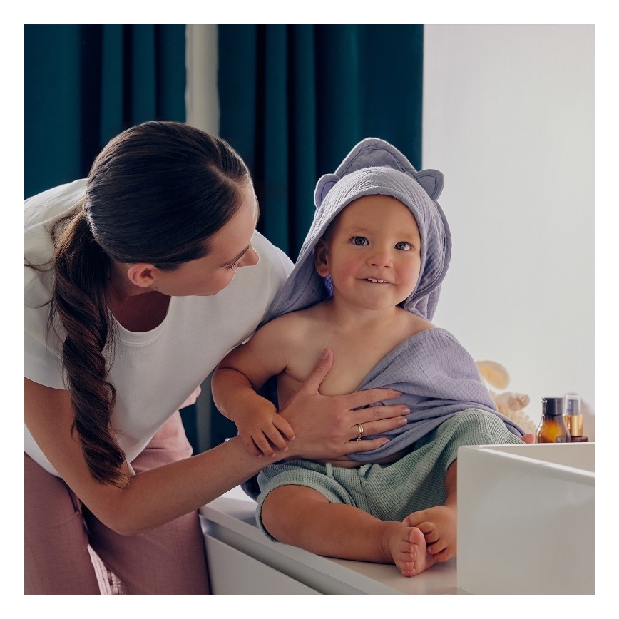 Lionelo - Bērnu dvielis ar kapuci MUSLIN HOODED TOWEL Grey Sky