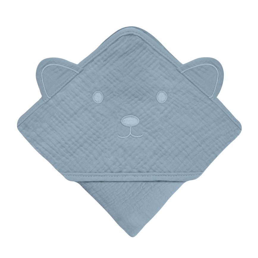 Lionelo - Bērnu dvielis ar kapuci MUSLIN HOODED TOWEL Grey Sky