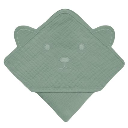 Lionelo - Bērnu dvielis ar kapuci MUSLIN HOODED TOWEL Zaļais mežs