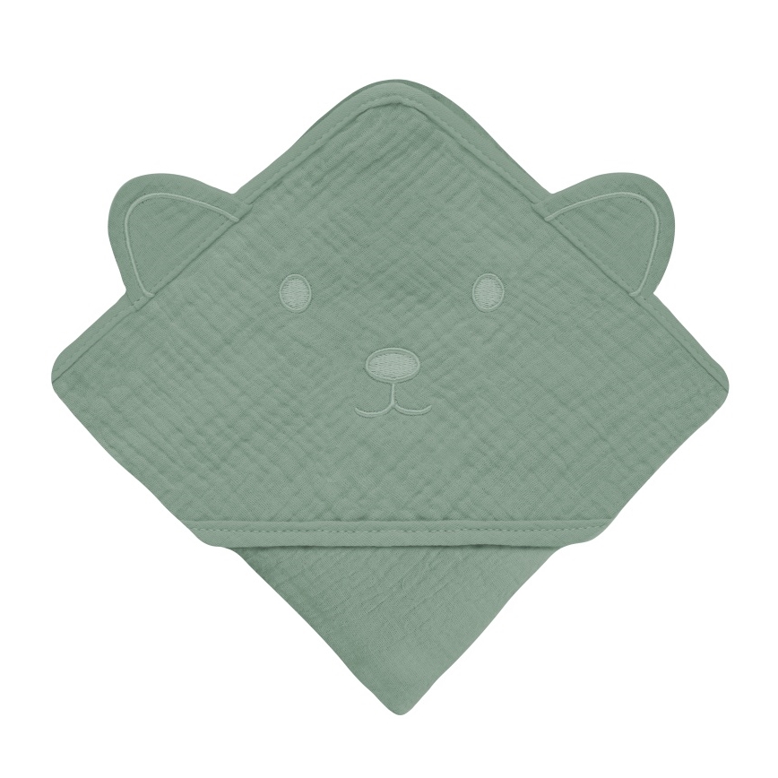 Lionelo - Bērnu dvielis ar kapuci MUSLIN HOODED TOWEL Zaļais mežs