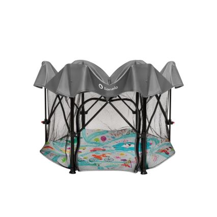 Lionelo - Bērnu rotaļu būris ROEL PLUS, pelēks, daudzkrāsains