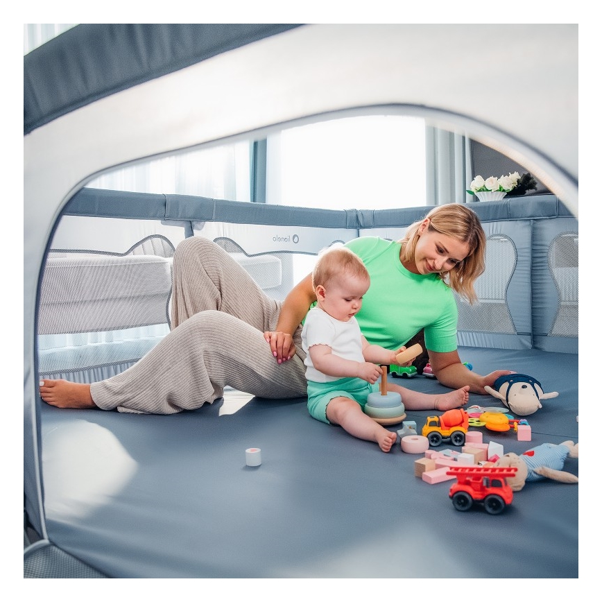 Lionelo - Bērnu rotaļu sētiņa WILLOW XL pelēka