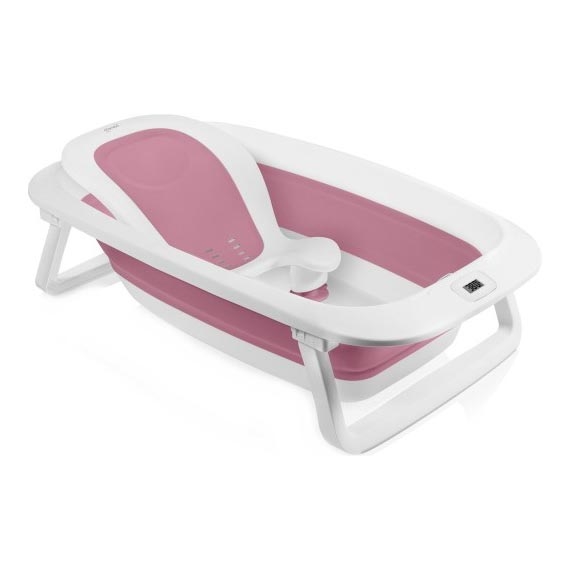 Lionelo - Bērnu saliekamā vanniņa ar termometru BABY BUBBLE 2x LR44 Pink Magnolia