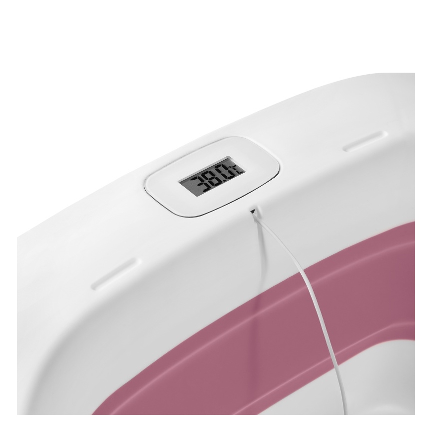 Lionelo - Bērnu saliekamā vanniņa ar termometru BABY BUBBLE 2x LR44 Pink Magnolia