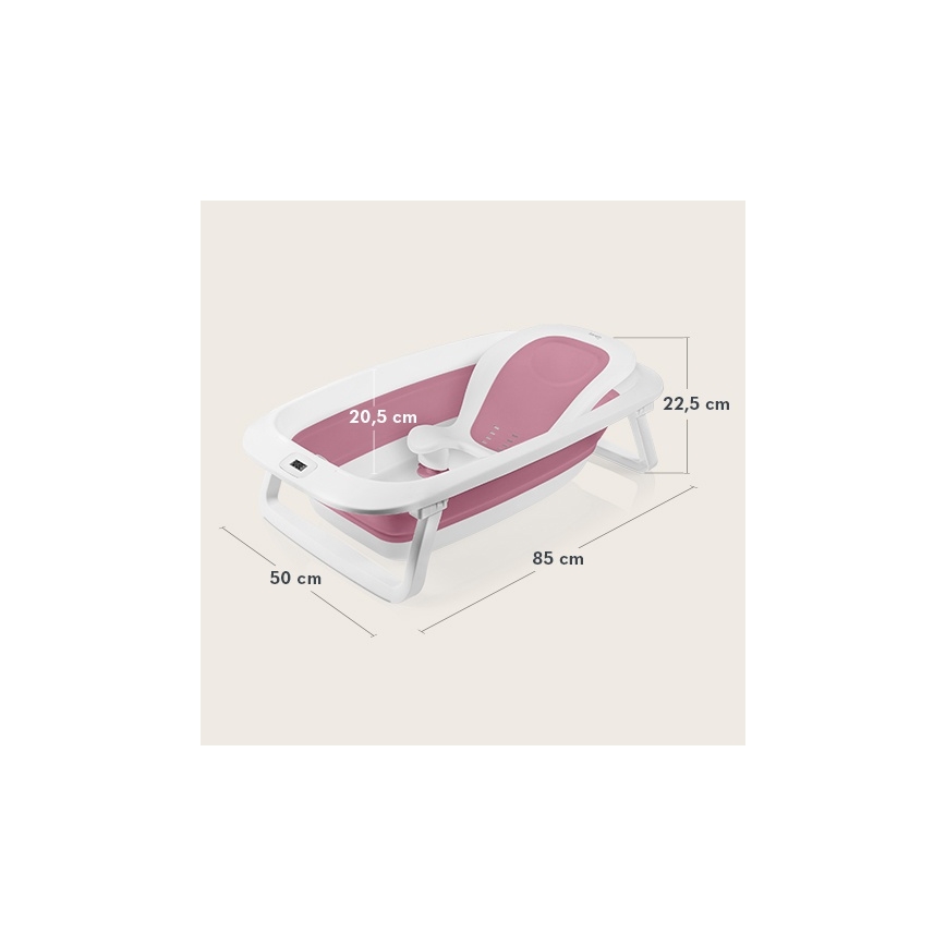 Lionelo - Bērnu saliekamā vanniņa ar termometru BABY BUBBLE 2x LR44 Pink Magnolia