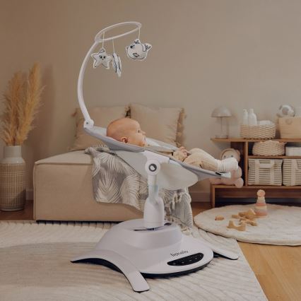 Lionelo - Bērnu šūpuļkrēsls ar melodijām 2‑vienā BELLA 4xAA Grey Concrete + ar tālvadības pulti