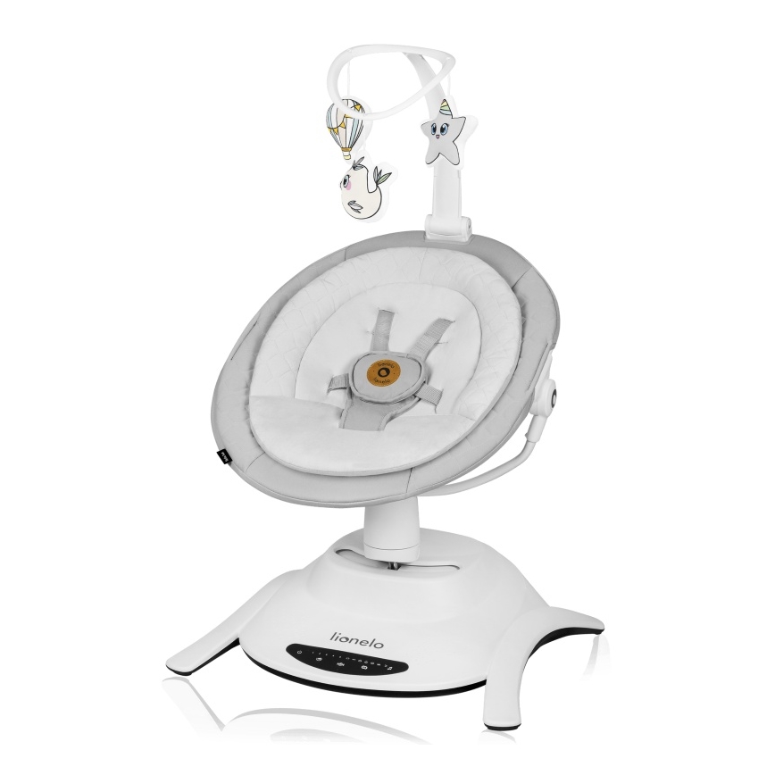 Lionelo - Bērnu šūpuļkrēsls ar melodijām 2‑vienā BELLA 4xAA Grey Concrete + ar tālvadības pulti