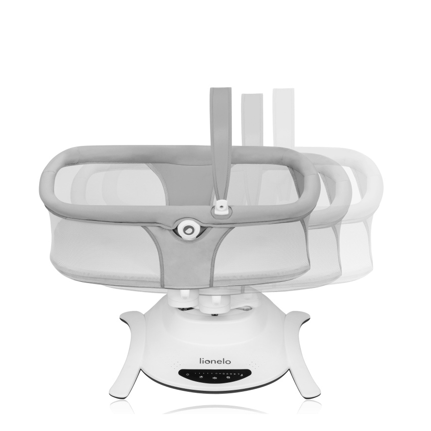 Lionelo - Bērnu šūpuļkrēsls ar melodijām 2‑vienā BELLA 4xAA Grey Concrete + ar tālvadības pulti