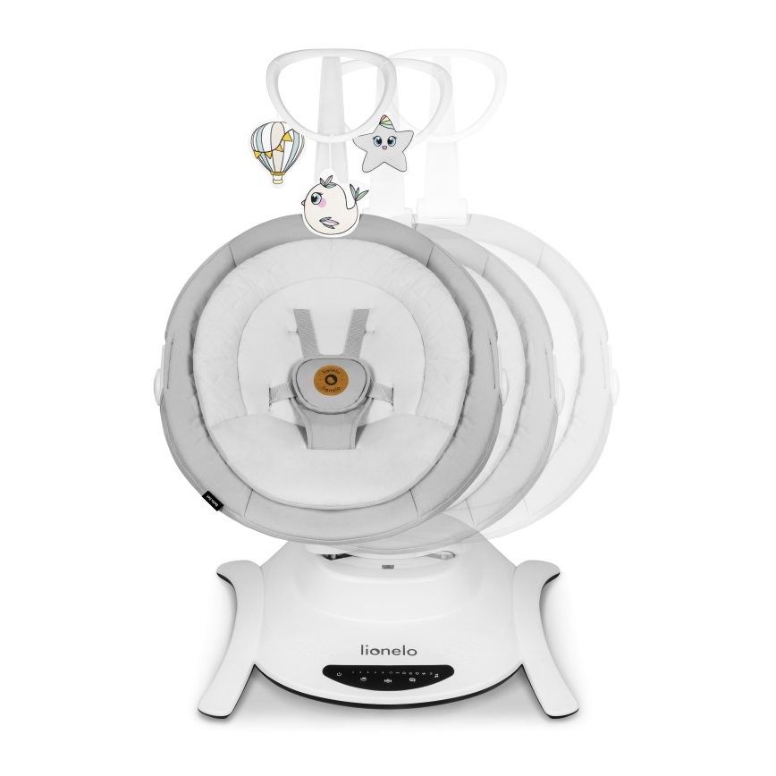 Lionelo - Bērnu šūpuļkrēsls ar melodiju BELLA Grey Concrete + ar tālvadības pulti