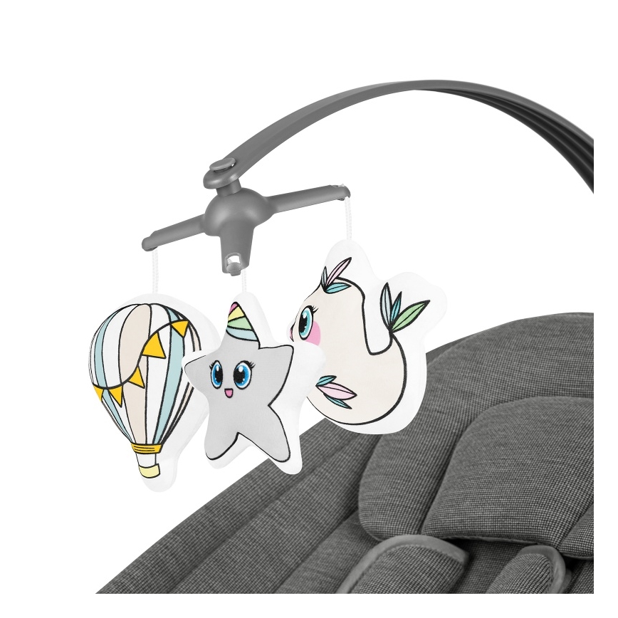 Lionelo - Bērnu šūpuļkrēsls ar melodiju BLOSSOM Grey Concrete + tālvadības pults