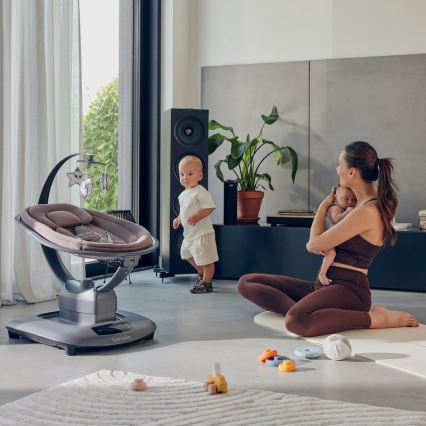 Lionelo - Bērnu šūpuļkrēsls ar melodiju BLOSSOM Pink Mauve + tālvadības pults