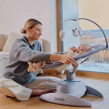 Lionelo - Bērnu šūpuļkrēsls ar melodiju MELL Beige Sand 4xAA + tālvadības pults