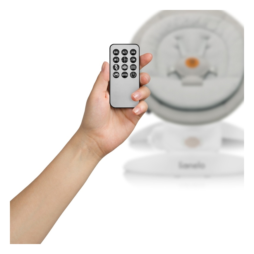 Lionelo - Bērnu šūpuļkrēsls ar melodiju MELL Beige Sand 4xAA + tālvadības pults