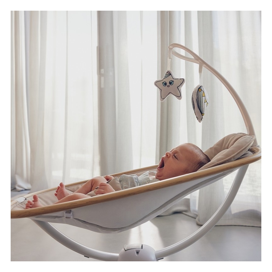 Lionelo - Bērnu šūpuļkrēsls ar melodiju OLIVIA Beige Natural + tālvadības pults